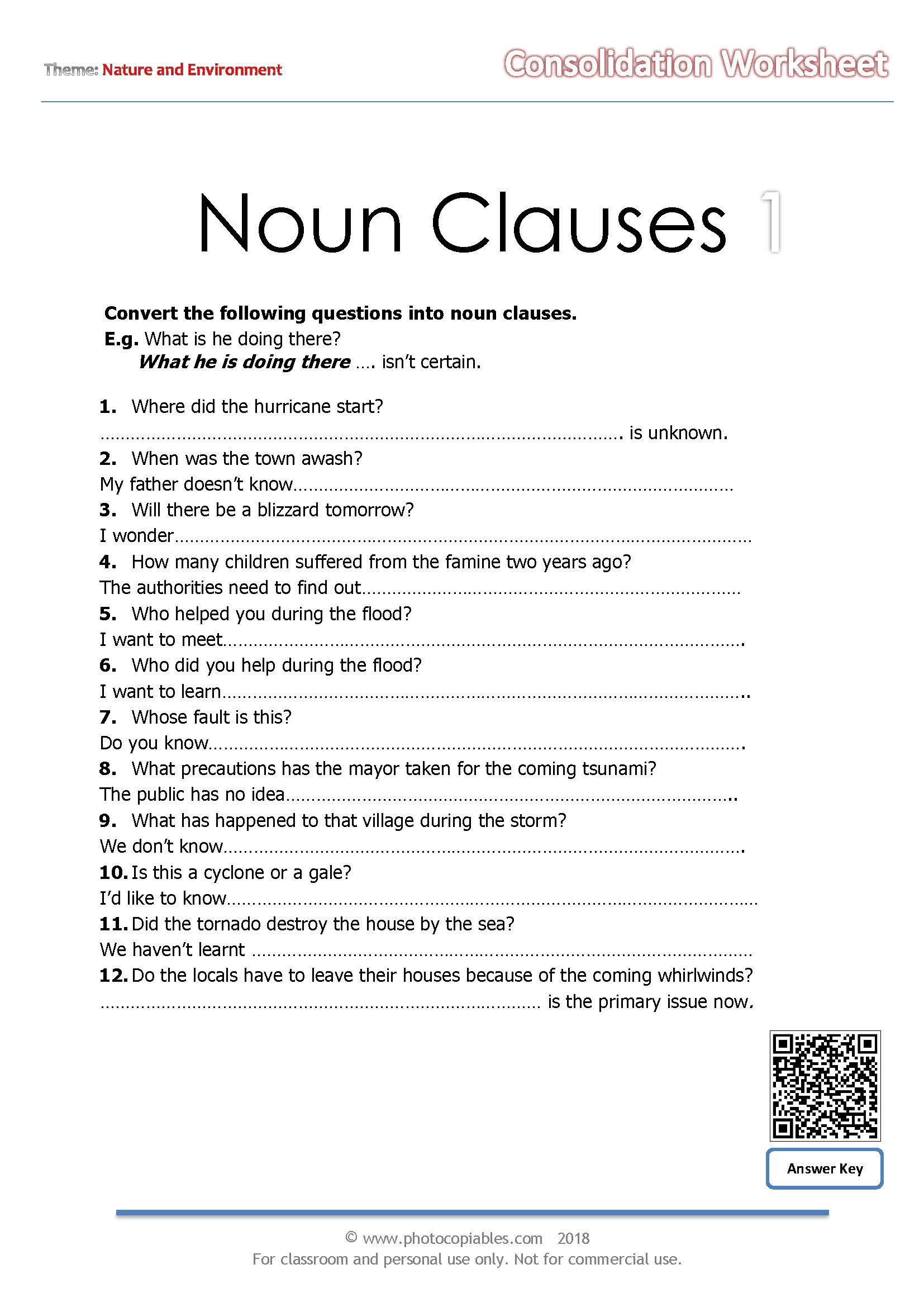 Noun Clauses Embedded Questions Worksheets
